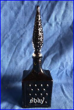 Vintage Empoli Cased Glass Black/Genie Bottle Decanter withStopper Root Beer