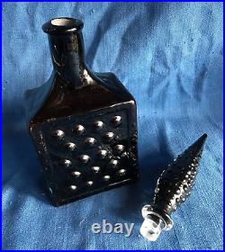 Vintage Empoli Cased Glass Black/Genie Bottle Decanter withStopper Root Beer