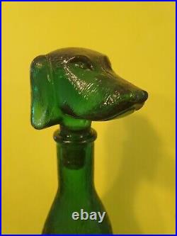 Vintage Empoli Dachshund Dog Decanter, MCM Italian Green Glass Bottle 1960s