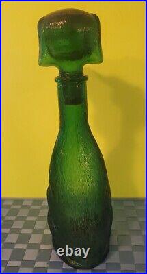 Vintage Empoli Dachshund Dog Decanter, MCM Italian Green Glass Bottle 1960s