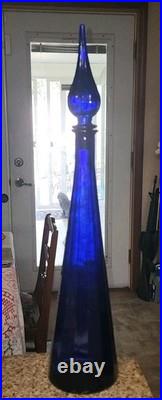 Vintage Empoli Decanter Cobalt Blue Paneled Glass Flame Topper 25.25 VAE On Base