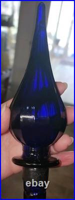 Vintage Empoli Decanter Cobalt Blue Paneled Glass Flame Topper 25.25 VAE On Base