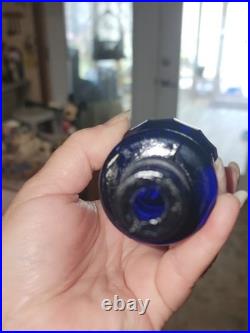 Vintage Empoli Decanter Cobalt Blue Paneled Glass Flame Topper 25.25 VAE On Base
