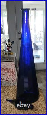 Vintage Empoli Decanter Cobalt Blue Paneled Glass Flame Topper 25.25 VAE On Base