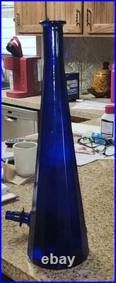 Vintage Empoli Decanter Cobalt Blue Paneled Glass Flame Topper 25.25 VAE On Base