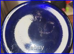 Vintage Empoli Decanter Cobalt Blue Paneled Glass Flame Topper 25.25 VAE On Base