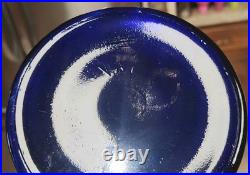 Vintage Empoli Decanter Cobalt Blue Paneled Glass Flame Topper 25.25 VAE On Base