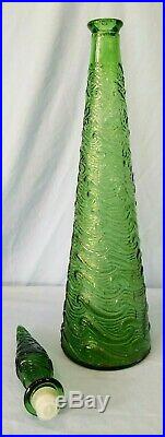 Vintage Empoli Decanter Green Textured Glass Genie Bottle 22 Inch
