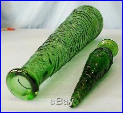 Vintage Empoli Decanter Green Textured Glass Genie Bottle 22 Inch