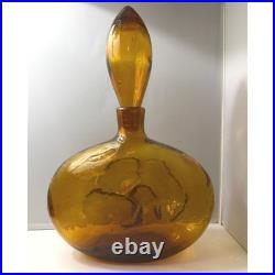 Vintage Empoli Decanter Madonna and Child Amber Art Glass MCM with Stopper