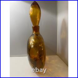 Vintage Empoli Decanter Madonna and Child Amber Art Glass MCM with Stopper