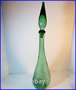 Vintage Empoli Decorative Green Glass Genie Bottle Decanter Retro MCM 22