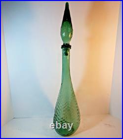 Vintage Empoli Decorative Green Glass Genie Bottle Decanter Retro MCM 22