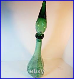Vintage Empoli Decorative Green Glass Genie Bottle Decanter Retro MCM 22