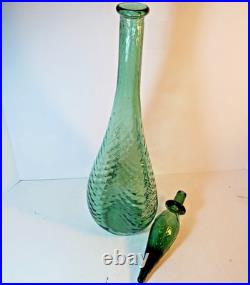 Vintage Empoli Decorative Green Glass Genie Bottle Decanter Retro MCM 22
