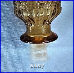 Vintage Empoli Diamond Dot Hobnail Pattern Amber Glass Decanter With Stopper