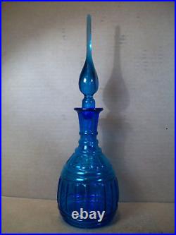 Vintage Empoli Electric Blue Glass Genie Bottle Decanter with Stopper 16.5