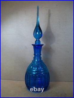 Vintage Empoli Electric Blue Glass Genie Bottle Decanter with Stopper 16.5