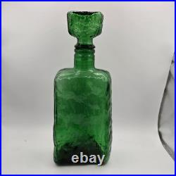 Vintage Empoli Emerald Green Textured Bark Glass Decanter With Stopper 11 Italy