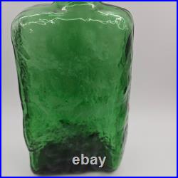 Vintage Empoli Emerald Green Textured Bark Glass Decanter With Stopper 11 Italy