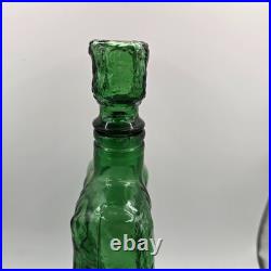 Vintage Empoli Emerald Green Textured Bark Glass Decanter With Stopper 11 Italy