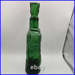 Vintage Empoli Emerald Green Textured Bark Glass Decanter With Stopper 11 Italy