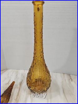 Vintage Empoli Genie Bottle Decanter Amber Wax Drip Large 22 With Stopper