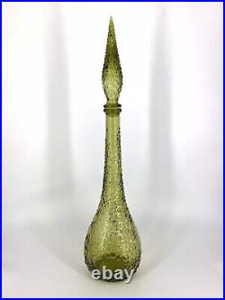 Vintage Empoli Genie Bottle Decanter Avocado Green Bubble Glass 22 002