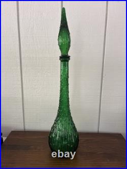 Vintage Empoli Genie Bottle Decanter with Stopper Green Italy Wax Drip Mid Century