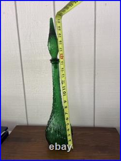 Vintage Empoli Genie Bottle Decanter with Stopper Green Italy Wax Drip Mid Century