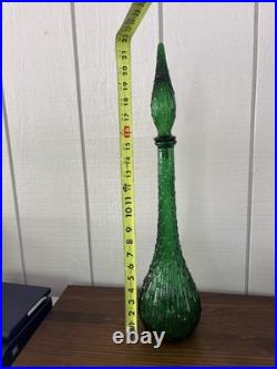 Vintage Empoli Genie Bottle Decanter with Stopper Green Italy Wax Drip Mid Century