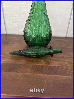 Vintage Empoli Genie Bottle Decanter with Stopper Green Italy Wax Drip Mid Century