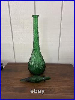 Vintage Empoli Genie Bottle Decanter with Stopper Green Italy Wax Drip Mid Century