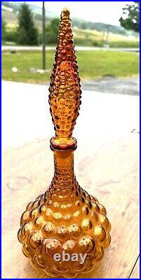 Vintage Empoli Genie Bubble Bottle Decanter Glass Stopper Periwinkle Squat Italy