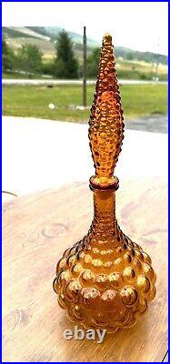Vintage Empoli Genie Bubble Bottle Decanter Glass Stopper Periwinkle Squat Italy