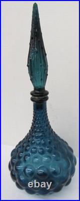 Vintage Empoli Genie Teal Blue Glass Decanter Italian with Topper 16.5 Inches
