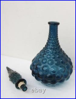 Vintage Empoli Genie Teal Blue Glass Decanter Italian with Topper 16.5 Inches