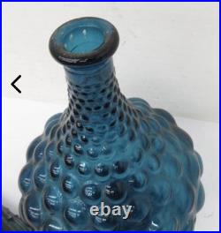 Vintage Empoli Genie Teal Blue Glass Decanter Italian with Topper 16.5 Inches