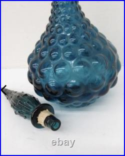 Vintage Empoli Genie Teal Blue Glass Decanter Italian with Topper 16.5 Inches