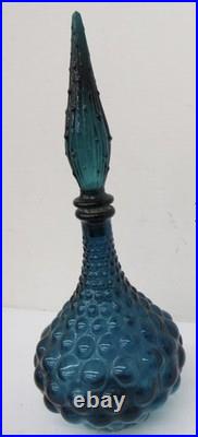 Vintage Empoli Genie Teal Blue Glass Decanter Italian with Topper 16.5 Inches