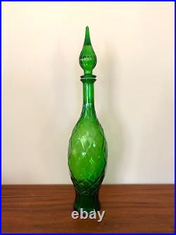 Vintage Empoli Genie bottle decanter Lime green Rare Quilted pattern + stopper