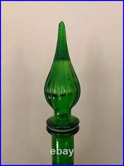 Vintage Empoli Genie bottle decanter Lime green Rare Quilted pattern + stopper