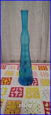 Vintage Empoli Glass Blue Basket Weave Bottle Decanter Italy 19 NO STOPPER