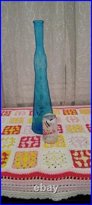 Vintage Empoli Glass Blue Basket Weave Bottle Decanter Italy 19 NO STOPPER