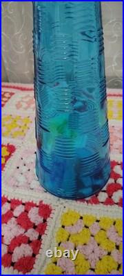 Vintage Empoli Glass Blue Basket Weave Bottle Decanter Italy 19 NO STOPPER