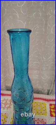 Vintage Empoli Glass Blue Basket Weave Bottle Decanter Italy 19 NO STOPPER