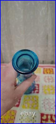 Vintage Empoli Glass Blue Basket Weave Bottle Decanter Italy 19 NO STOPPER