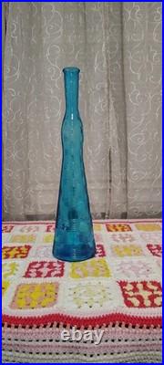 Vintage Empoli Glass Blue Basket Weave Bottle Decanter Italy 19 NO STOPPER