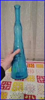 Vintage Empoli Glass Blue Basket Weave Bottle Decanter Italy 19 NO STOPPER