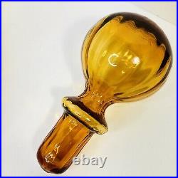 Vintage Empoli Glass Decanter Amber Blown With Stopper 12 Tall 8 Wide